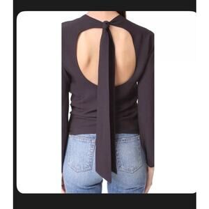 Helmut Lang Black Tie-Neck Backless Cutout Long Sleeve Top Size M